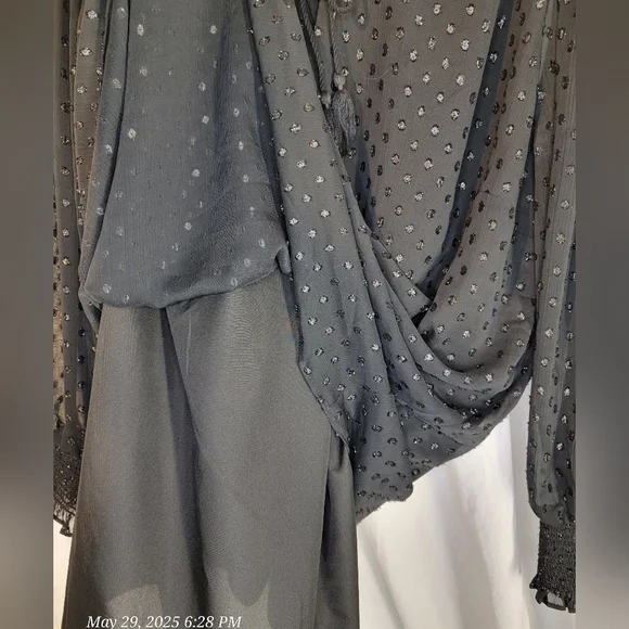 Ava & Viv Sparkling Dot Black Tie Front Relaxed Blouse - Picture 8 of 10